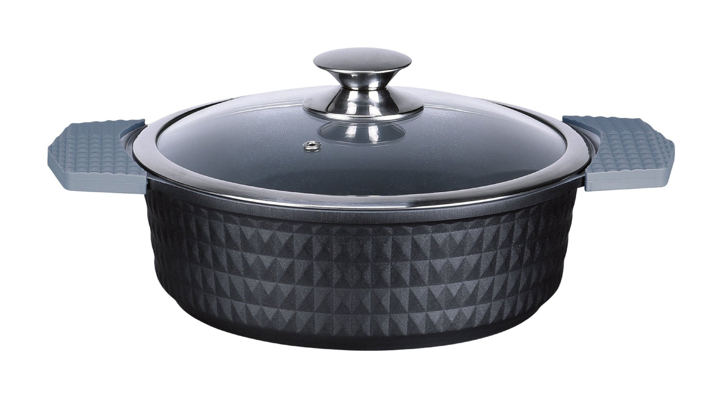 28 CM/4.5 Q Ceramic Cookware - Casserole Shallow Pot - Imperial- Black  (Diamond Cut)